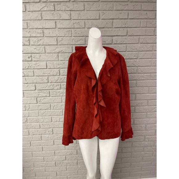 Bagatelle Suede Leather Ruffle Blazer Size 12 - Picture 1 of 9